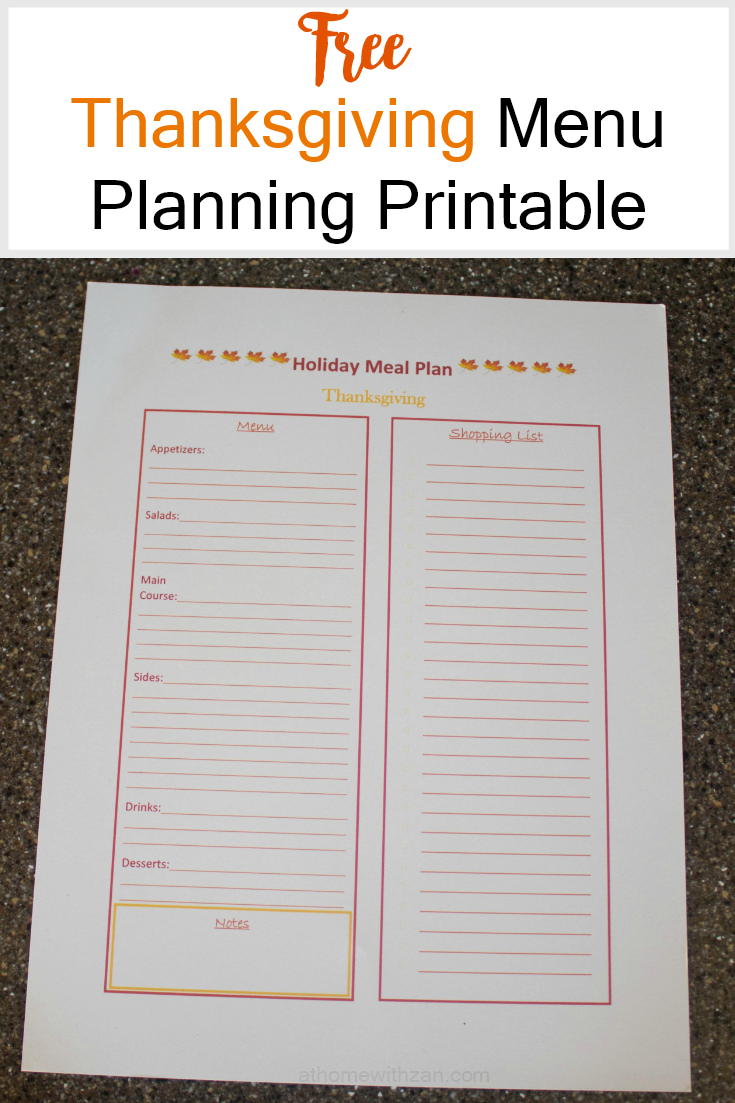 Free Thanksgiving Meal Planning Printable – At Home With Zan