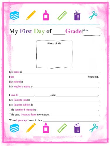 My First Day of School Printable Keepsake for Kids -athomewithzan.com