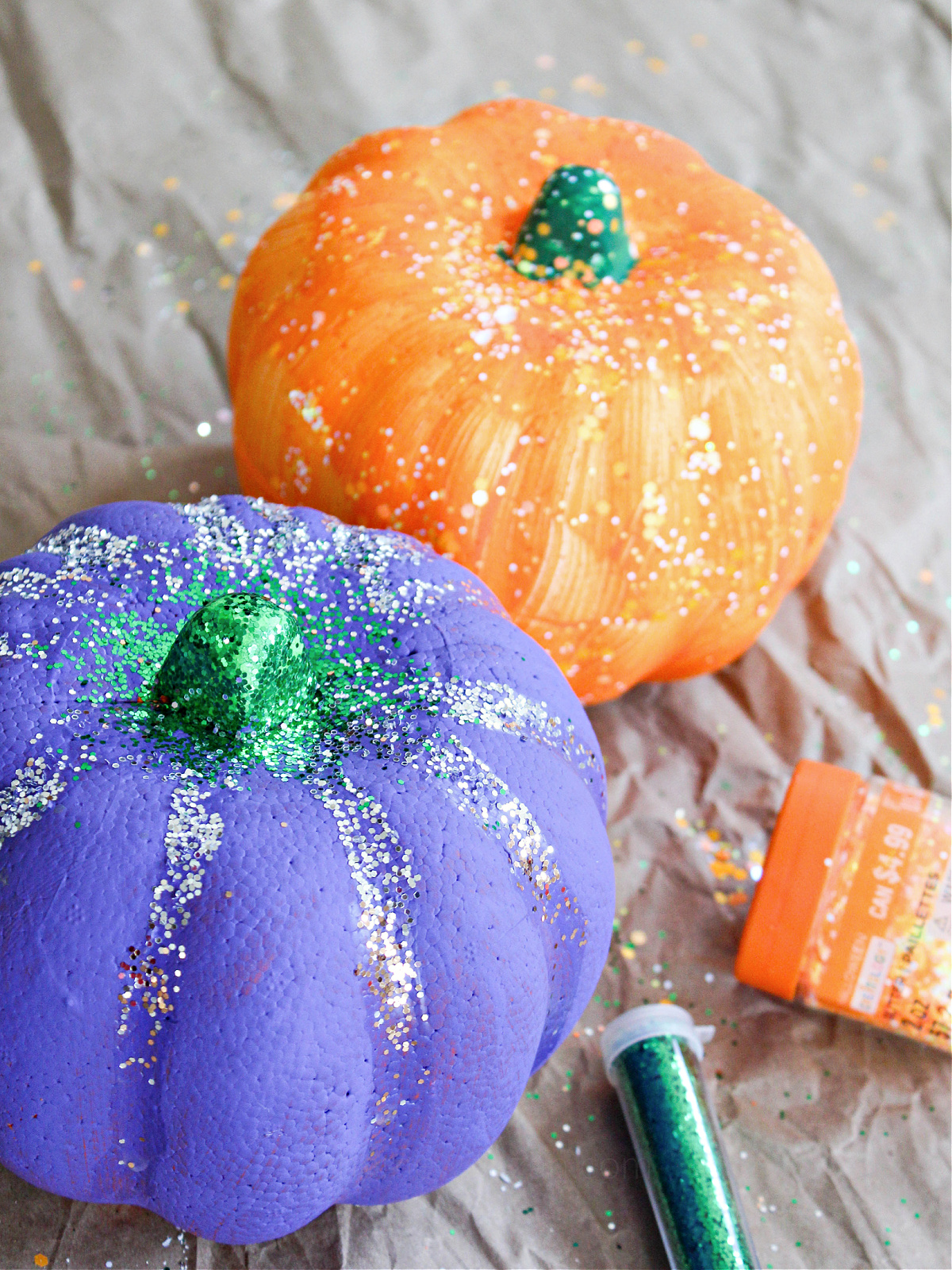 Glitter-Pumpkins-Glitter-Painted-Pumpkins-Fall-Crafts-for-Kids-How to Paint a Pumpkin-athomewithzan.com